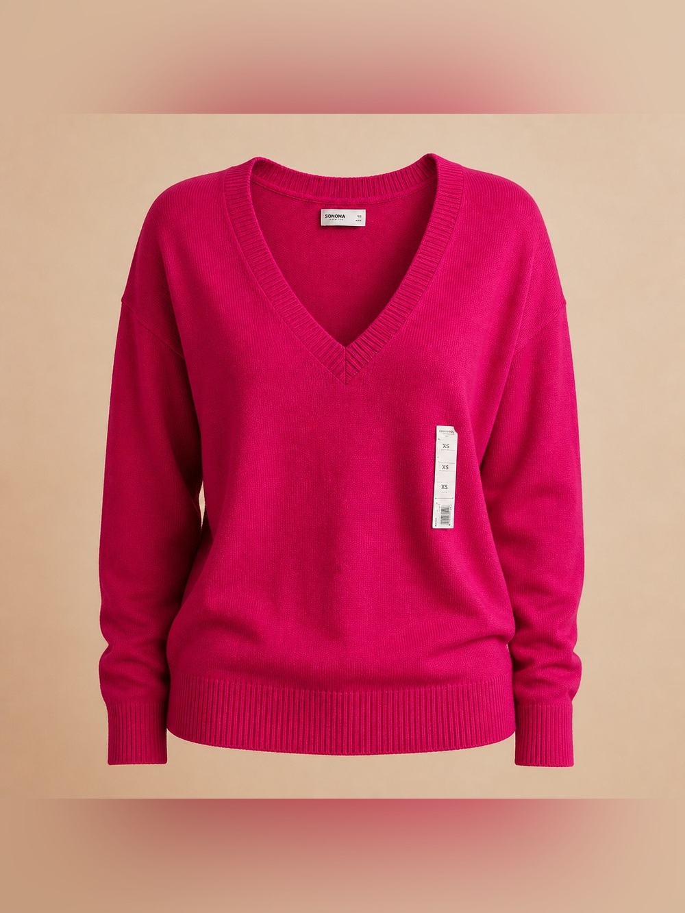 Sonoma Goods For Life 3x Lightweight V-Neck Bright Pink Soft Knit Sweater